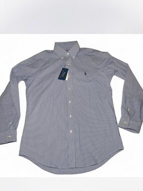 Ralph Lauren Navy and White Pinstripe Button-Down Dress Shirt